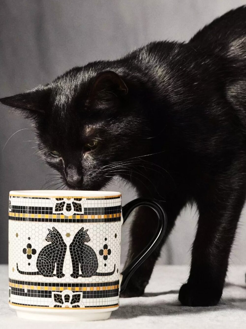 Anthropologie Halloween Mug 24k gold-decaled glazed stoneware Black Cat 13oz NEW - Picture 2 of 10